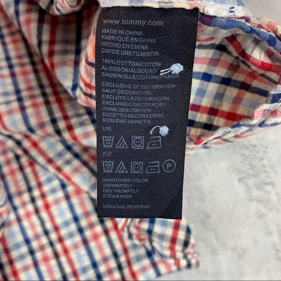 Tommy Hilfiger Shirt Mens Large Short Sleeve Button Down Seersucker Custom Fit - Picture 4 of 11